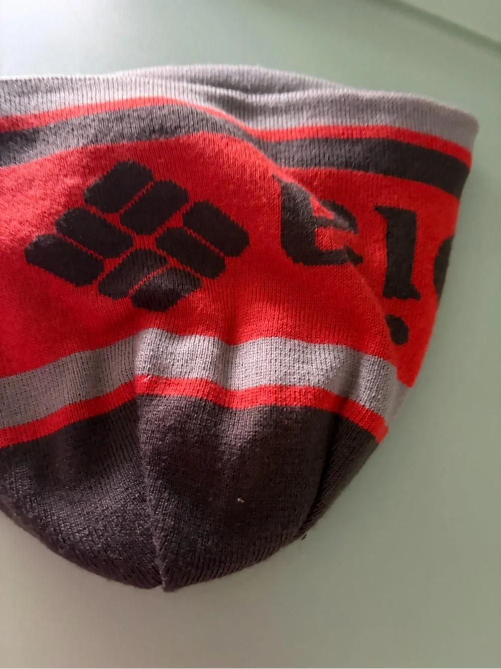 Columbia Kids Orange , Gray and Black Striped Beanie
